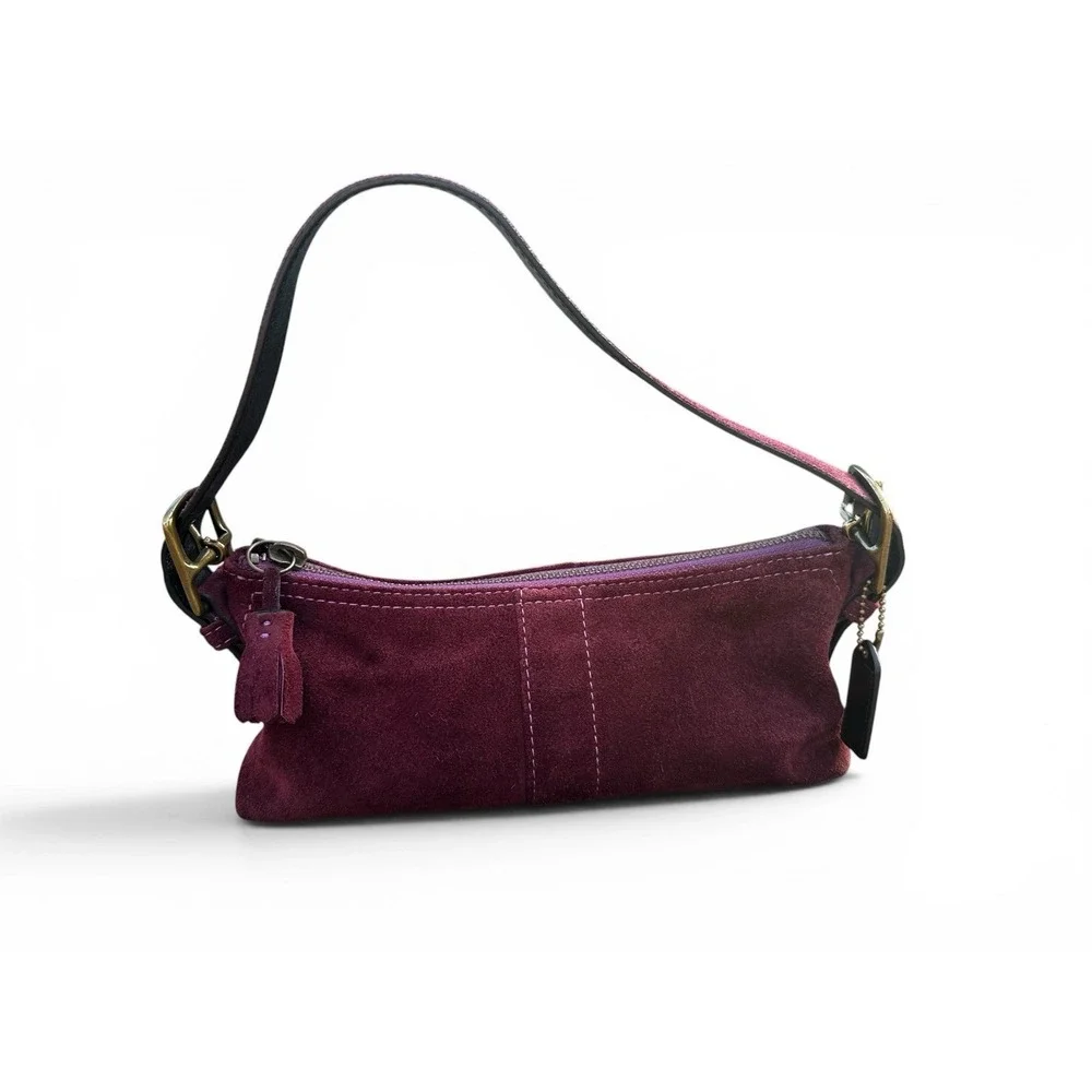 Coach Vintage Y2K Suede Burgundy East West Demi Baguette Purse Bag 7470 RARE